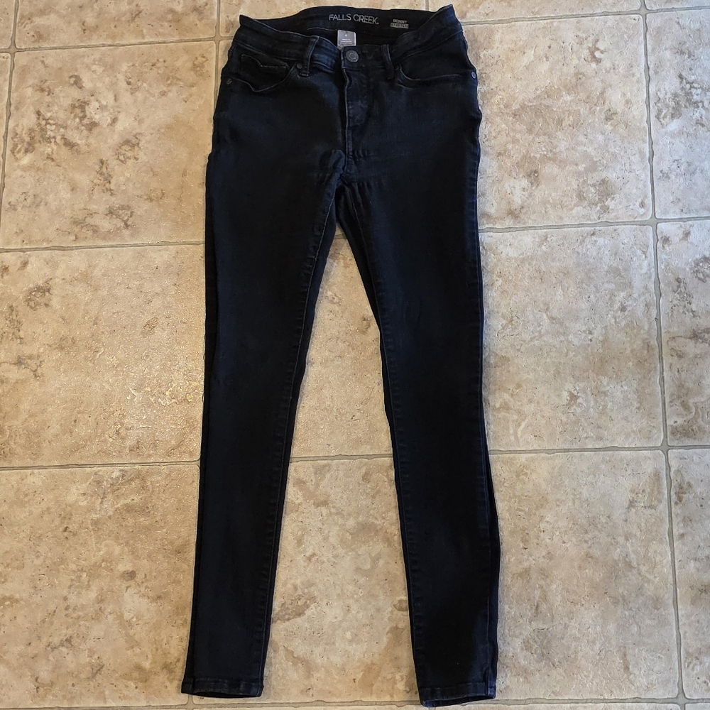 Falls Creek Womens Skinny Stretch Black Charcoal Jeans Size 4